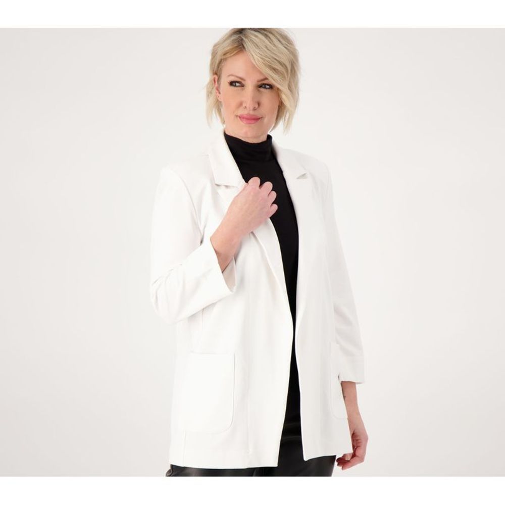 Attitudes by Renee blazer  Jacket Sz S Ponte Open Front Girlfriend White